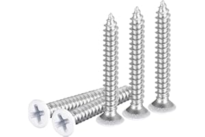 DTGN 50Pcs ST4x30mm Flat Head Wood Screws, 304 Stainless Steel White Phillips Self Tapping Screws - Good for Woodworking, Furniture - White