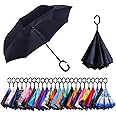 CICILIAYA Double Layer Folding Inverted Umbrella, Self Stand Upside-down Rain Protection Car Reverse Umbrellas with C-shaped Handle Big Straight Umbrella