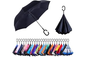 CICILIAYA Parapluie inversé pliable à double couche, support à l'envers, protection contre la pluie, parapluie inversé pour voiture avec poignée en forme de C, grand parapluie droit