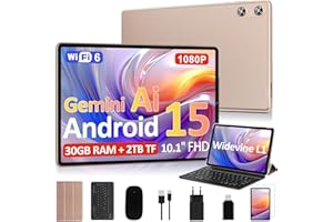 BIEGEDY 2026 Neueste Tablet 10 Zoll Android 15 mit Gemini AI, 30GB RAM + 2TB TF, Octa-Core 2.0GHz, Widevine L1 FHD IPS, 5G/2.4G WLAN, GMS, BT 5.0, 6000mAh, 8+5MP, Tablet mit Tastatur und Maus - Gold