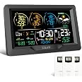 Uzoli Station Météo Sans Fil 7.4" Couleur – Capteur Extérieur, Prévisions 12h, Phases Lune