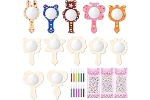 Fanshiontide Spiegel Holz Basteln, 12 Stück DIY Holzspiegel Handwerk, Holz Basteln Kindergeburtstag mit 12 Bunte Marker und 3 Blatt Glitzersteine für Kindermalerei Dekoration, Party Mitgebsel