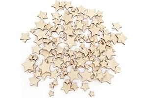 CCINEE 100 Pieces Mixed Natural Wooden Stars Wooden Crafts for Christmas Tree Hanging Decoration