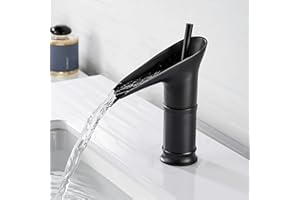 Solepearl Robinet Salle de Bain Cascade, Robinet de Salle de Bain Noir ave Eau Chaude et Froide Mitigeur Lavabo Cascade, Robinet de Lavabo Élégant en Laiton Noir