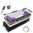 Kreo Hive Wired Full Size RGB Backlight Gaming Mechanical Keyboard, Customizable RGB, Mechanical Switches, NKRO, Metal Volume Knob, 5 Pin Hot Swap (White-Purple, Red Switch)