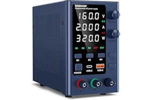 NANKADF DC Power Supply 0-160V 0-2A, Lab DC Power Supply Variable with Memory Storage, Bench Power Supply with Encoder Adjustment & USB-A/Type-C Fast Charging Interface