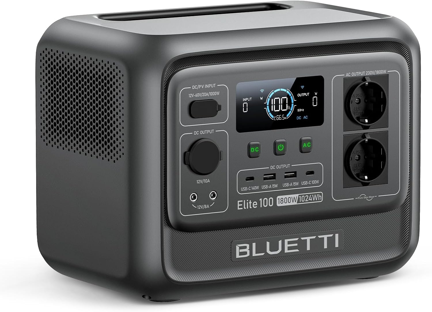 BLUETTI Elite 100 V2 Generador Solar, 1024Wh LFP Batería Respaldo, 2 Tomas CA 1800W (3600W Pico), 35% Más Pequeño, Energía para Acampar, Cortes, UPS Backup (Panel Solar Opcional)