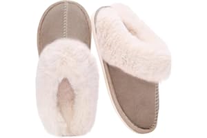 Auranso Ladies Slippers Fluffy Lined Warm Slippers Women Non Slip Cosy House Shoes for Indoor and Outdoor