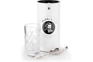 Buddy´s Bar - Rühr-Set, Rührglas 500 ml, schwere Qualität, 27 cm Barlöffel, Strainer/Barsieb, Edelstahl hochglanzpoliert, lebensmittelecht, spülmaschinenfest, Bar-Set inklusive Geschenkbox