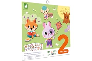 Janod My Arts & Crafts Adesivi Spessi e Riposizionabili, 1 Sfondo a Doppia Faccia e 2 Fogli di Adesivi, Kit Creativo per Bambini, Apprendimento della Motricità e Concentrazione, dai 2 Anni, J09144