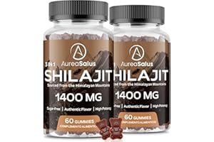 ‎AUREASALUS Shilajit Gummies High Dose 1,400 mg per Daily Dose (20:1 Extract), with Ashwagandha & Chaga, 5% Fulvic Acid, Vegan, Sugar-Free, No Additives, Pack of 120 for Men & Women