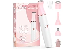 TEETHBLISS Rasuradora Mujer Zona Intima Rasuradora Facial Mujer: Todo en Uno Afeitadora Mujer para Zona Intima, Facial, Cejas, Resistente Agua, 4 Cabezales y 2 Peines Precisión, Recargable USB-C con Bolsa