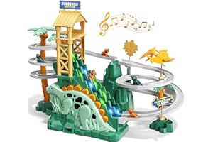 TEMI Dinosaur Climbing Slide Stair Toy for Toddlers | 3-8 Year Olds STEM Learning Set with LED Lights & Roaring Sound | Christmas Birthday Gift Idea for Boys Girls Kids