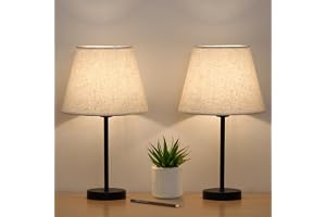 LIANTRAL Nattlampor uppsättning av 2, LED bordslampa skrivbordslampa metallbas & linne lampskärm, modern bordslampa för sovru