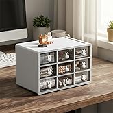 Amazon Basics 9-Compartment Drawer Storage Organiser | 27.5 × 17.5 × 18 cm | White | Plastic | Multi-Drawer Desk Storage for 