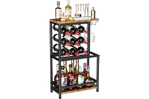 Nuovoware Golvvinhylla, 3 nivåer mugghållare, mångsidig sprit hållare hem bar, minibar hörnbord för whiskyvin, brun och