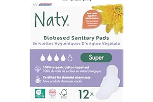 ‎NATY Naty Podpaski Super ze skrzydełkami | 100% certyfikowana organiczna bawełna przy skórze | Certyfikowane bezpieczne dla skóry | Bez perfum, 0% konwencjonalnego plastiku | Ochrona chłonna | 12 sztuk