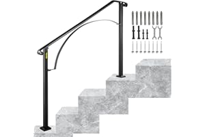 BuoQua Adjustable Handrail Fits Matte Black Stair Rail Wrought Iron Handrail with Installation Kit Hand Rails for Outdoor Steps