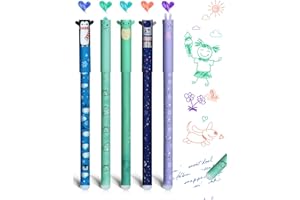 GutSache 5er Set radierbare Gelstifte mit thermoempfindlicher Radiertinte, Radierbar Tintenroller 0,6mm, Verschiedene Tintenfarben und Tiermotiven & Astronauten-Designs, Für Schulsachen Bürobedarf