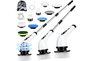 PATEMZON Spazzola Elettrica Rotante, 9 in 1 Spazzola Rotante Pulizia Casa-IPX7, Doppia Velocità e Manico Estendibile, Spazzola Elettrica per Doccia, Cucina, Auto, Piastrelle, Pareti, Pavimenti