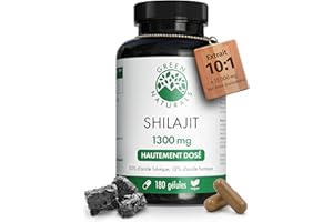 Shilajit Original Himalaya - IMPORTANT: 1300 mg de shilajit par dose journalière (extrait 10:1) +50% d'acide fulvique +12% d'acide humique - 3 mois de réserve (180 gélules) - Green Naturals®