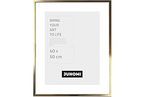 JUNOMI® Picture Frame 40 x 50 cm Wood | Gold Colour | Picture Frame Gold with Shatterproof Plexi Glass | Wooden Picture Frame