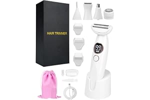 A ABLUMEN Rasierer Damen, 5-in-1 Intimrasierer Für Frauen, Gesichtshaarentferner für Frauen, Elektrischer Rasierer Damen IPX7 Nass-Trockenrasierer, mit Ladestation für Bikinizone Beine Achseln & Gesicht