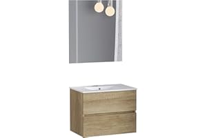 Baikal Conjunto de Mueble de Baño suspendido a la Pared con Fondo Reducido, Melamina 16. Mueble MONTADO Moderno 50 Nature