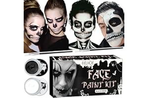ZZQVIP Czarna i Biała Farba do Twarzy na Halloween dla Dzieci i Dorosłych, Zestaw do Malowania z Farbami na Halloween dla Wampirów, Zombie i Szkieletów