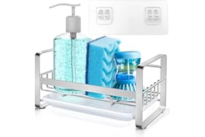 Wuudi Kitchen Organiser Sink with Removable Drain Tray, Stainless Steel Sponge Holder,Tidy Rack Sink Caddy