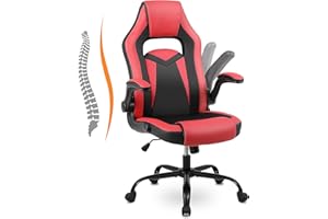 Youhauchair Gaming Chair, Computer Chairs with Fold-up Armrests, Ergonomic Gaming Chair Made of PU Leather, Gaming Chair for Adults, Red/Black