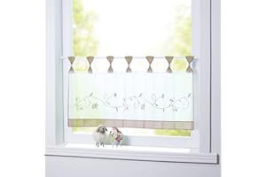 Joyswahl Zazdrostka, woalka, firanka bistro, Selina, z haftem kwiatowym, przezroczysta, wys. x szer. 45 x 90 cm, piaskowa, 1 sztuka w opakowaniu