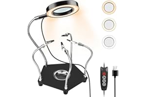 Dritte Hand Löten, Lytool Löthilfe Leiterplattenhalter Werkzeug Hände Handwerk Werkstatt Helfen Station mit USB LED, 3X Lupe, Vier Arme Helfer Bastelt Schmuck Hobby-Werkstatt