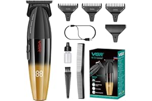 VGR 906 Fresh Fade - Cortadora de pelo profesional, 9000 rpm, sin huecos, para hombres, cortadora de pelo inalámbrica DLC T-Blade para barberos y recargable por USB, color dorado