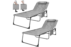 ‎KINGCAMP KingCamp Übergroße Sonnenliege Klappbar 5-Fach Verstellbar Gartenliege Liegestuhl Dreibeinliege Liege Campingliege mit Kopfkissen und Seitentasche bis 2000 kg für Garten Urlaub Strand Pool 200 x 68 cm