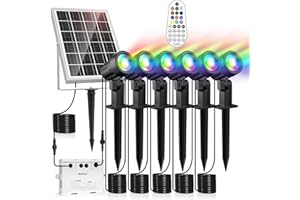 ‎MEIHUA MEIHUA Solar Lights for Outdoor Use, Solar Spotlight, RGB Garden Light with Remote Control, IP66 Waterproof, 10 Colours, 30 Cycle Modes, RGB Garden Lighting for Gardens, Christmas, Halloween