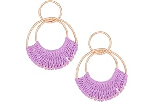 SIXDUTON Orecchini Intrecciati in Rattan Stile Boho, Orecchini Vacanza al Mare, Summer Statement Orecchini Pendenti Cerchio