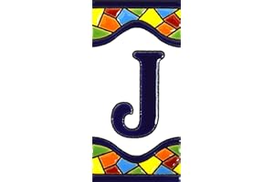 ART ESCUDELLERS Litery do domów - 10 cm. Ręcznie malowane kafelki z literami do domów na znaki, adresy i nazwiska Numery adresowe do domów. Numery i litery adresowe domu Wzór MOSAICO MEDIANO 10,9 cm x 5,4 cm (LITERA J)