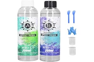 SHIIYYU 500ml High Gloss Epoxy Resin Kit,1:1 Ratio,Self-leveling Bubbles-Free Epoxy Resin & Hardener with Accessories, Crystal Clear Epoxy Resin for Mould Casting, Jewellery Making, Coasters