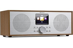 auna Silver Star Stereo Internetradio mit DAB+ / UKW, WLAN Radio, Webradio mit Bluetooth, 2 x 8 Watt RMS, USB, App-Steuerung, AUX, Weckfunktion, inkl. Fernbedienung, Eiche