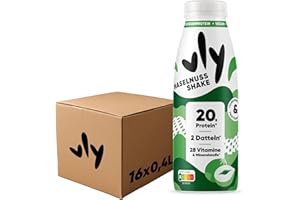 ‎VLY vly Haselnuss 400 ml Flasche - Veganer Nuss Drink + 20g Protein ohne Zuckerzusatz | Proteinreich & kalorienarm aus Pflanzenprotein Haselnussdrink Milchalternative Eiweiß Proteindrink