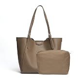 David Jones - Women's Shopper Set of 2 - Women's Handbag Shoulder Bag PU Leather Long Handle - Tote Bag with Pencil Case - Large Carry Bag Work Travel School Office Shopping A4 Fashion - Brown Taupe