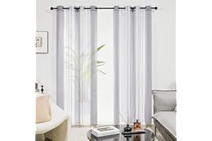 Deconovo - Tende Soggiorno e Camera da Letto Semi-Trasparenti 2 Pezzi, Tenda Finestra Moderne con Occhielli, Modello Bianco+Grigio Scuro, 140x280 CM (Larghezza x Altezza)