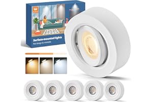 wowatt 6 Piezas Focos LED Interior Techo Superficie Blanco, Regulable 5.5W 550LM Luz Calida Luz Neutra Blanco frío Focos Superficie LED, Ø92mm*30mm Foco Techo Orientables 30°, Plástico