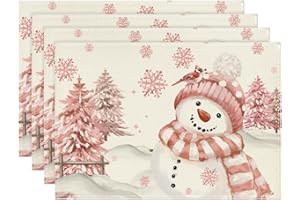 ‎ARTOID MODE Artoid Mode Rosa Schneemann Weihnachten Platzsets 4er Set, 30x45cm Winter Xmas Tischset Waschbar Platzdeckchen Küche Party Deko