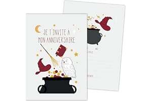 SCRAP COOKING ScrapCooking - 8 Cartes d’Invitation Anniversaire Sorcier - Pour Anniversaire Enfant Garçon Fille - Cartons invitation Fête - Magie, Sorcellerie - Coloris Gris - 0262