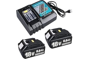 2 x 18 V 5.0 Ah Replacement Battery for Ma-Kita + 3A DC18RC Charger Compatible with Makia 14.4V-18V BL1830 BL1850 BL1840 BL1860 BL1820 etc Tool Battery and DC18RC DC18RD DC18SF DC18RA DC18RF Charger