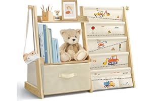 wooshwa Libreria Montessoriana per Bambini Bambina, Scaffale per Giocattoli, Legno Massiccio Montessori Scaffale Libreria 85 * 69.5 * 34.5cm - Escavatore