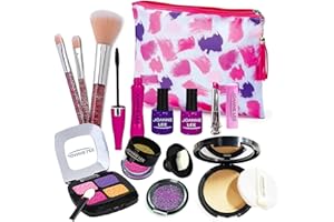Coo11 Kids Pretend Play Makeup Beauty Set with Cosmetic Bag, Washable Makeup Kit for Girls, Made of Water-Based Material and Soft to Skin, Improve Make-Up Skills, for Girls