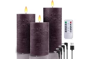 AiiBowy Candele LED Ricaricabili USB [3 pezzi] Candele a Pilastro Elettriche a LED Senza Fiamma, Tremolanti con Timer Remoto, Candele LED per Matrimonio Festa Halloween Natale Decorazione Della Viola